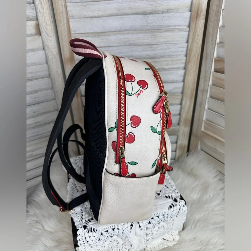 White Leather Coach Court Backpack Heart Cherry Print Limited Edition - Picture 5 of 13
